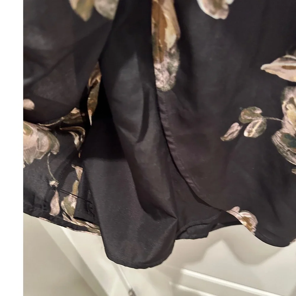J.Crew Black Tulip Hem Dress Size 14 Floral Long Sleeve Garden Party‎ Capsule